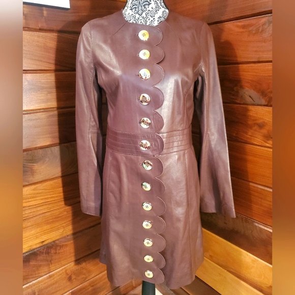 Tory Burch Cordelia Coconut Brown Leather Jacket Coat 6 Fits A 4 too - Picture 1 of 13